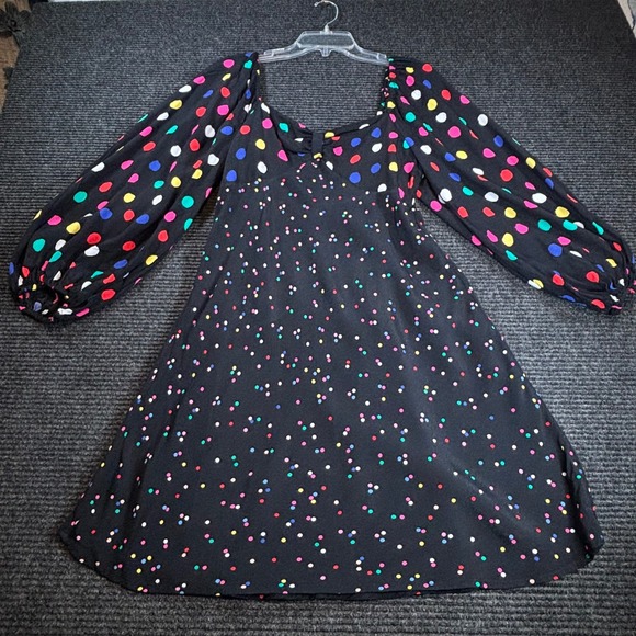 RIXO Dresses & Skirts - Rixo London Multi Color Polka‎ Dot Puff Sleeve Mini Dress Black Square Neck Sz 0